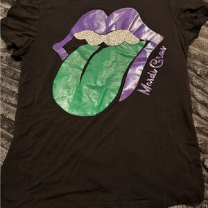 Mardi Gras Black Tee with Purple and Green Graphic